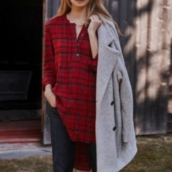 Anthropologie Holding Horses Red Plaid Tunic L - Picture 1 of 4